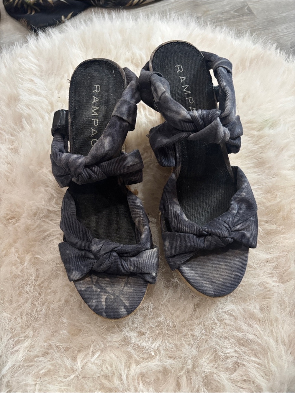 Rampage Black Knotted Fabric Slide Mules
